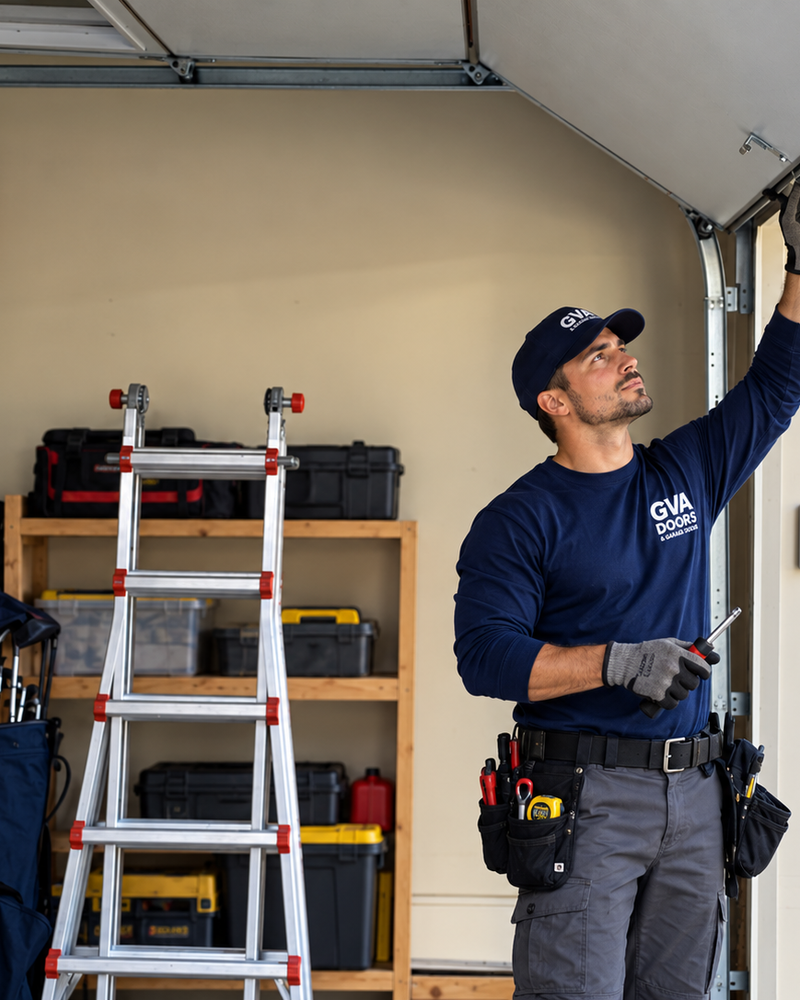GVA garage door technicians with their service van in Burnaby