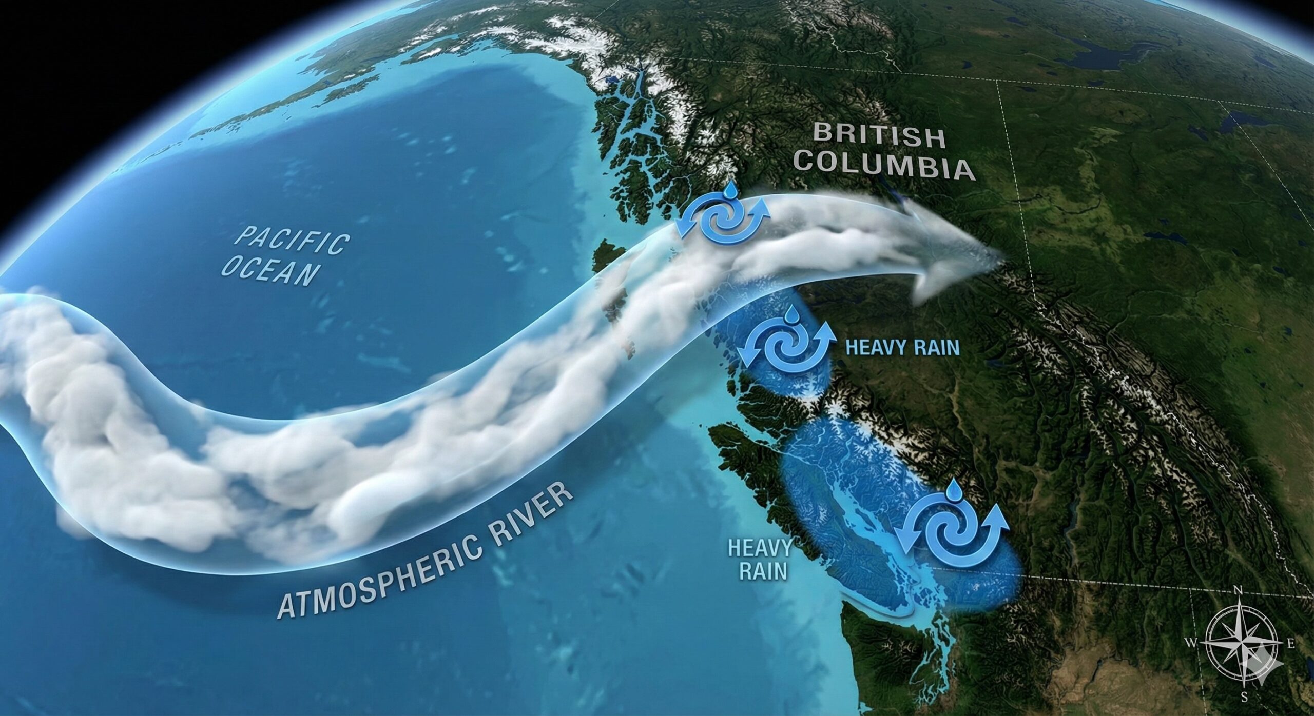 Diagram showing atmospheric river hitting BC coast