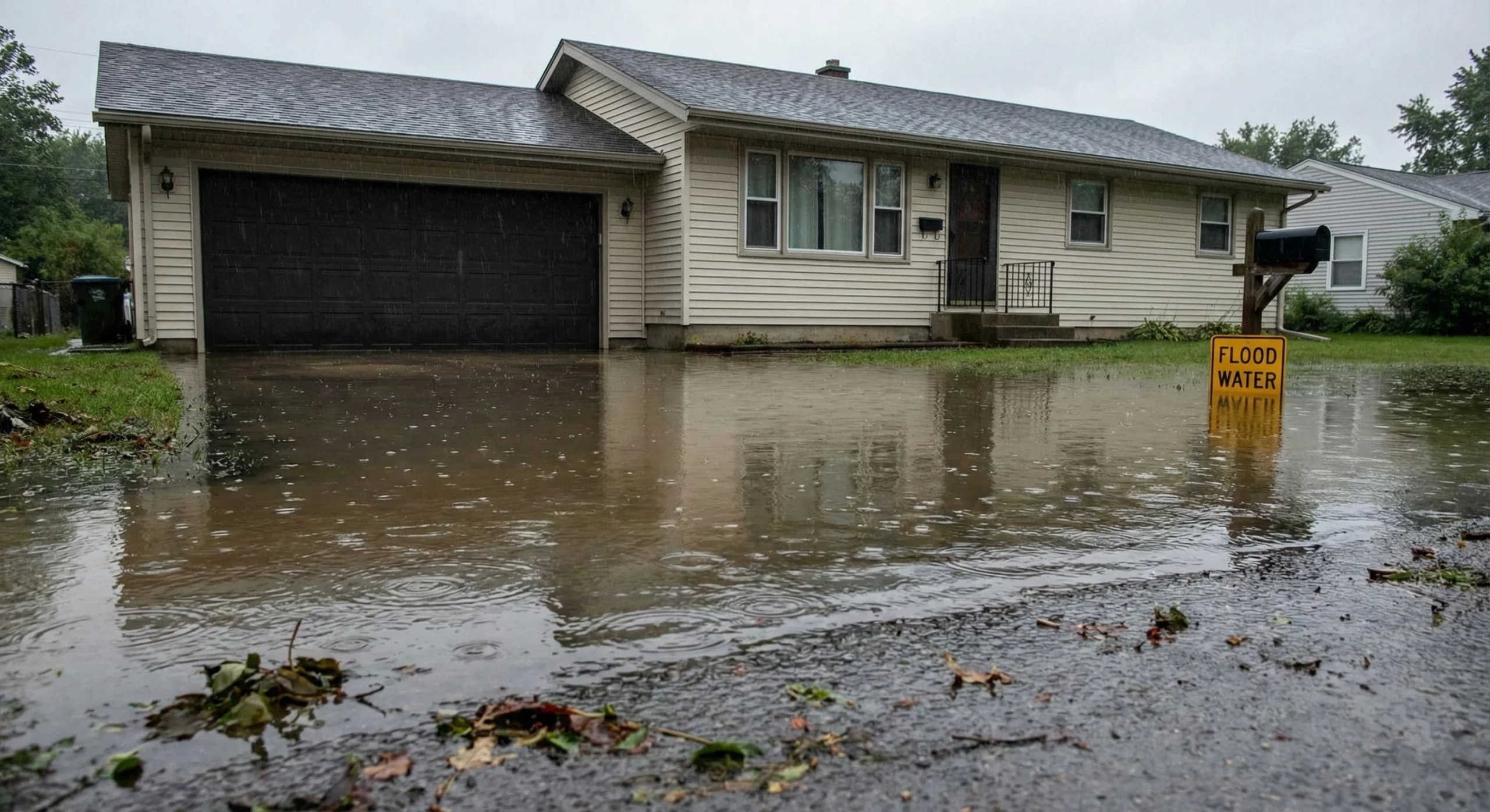Residential driveway drainage in a flood-prone area